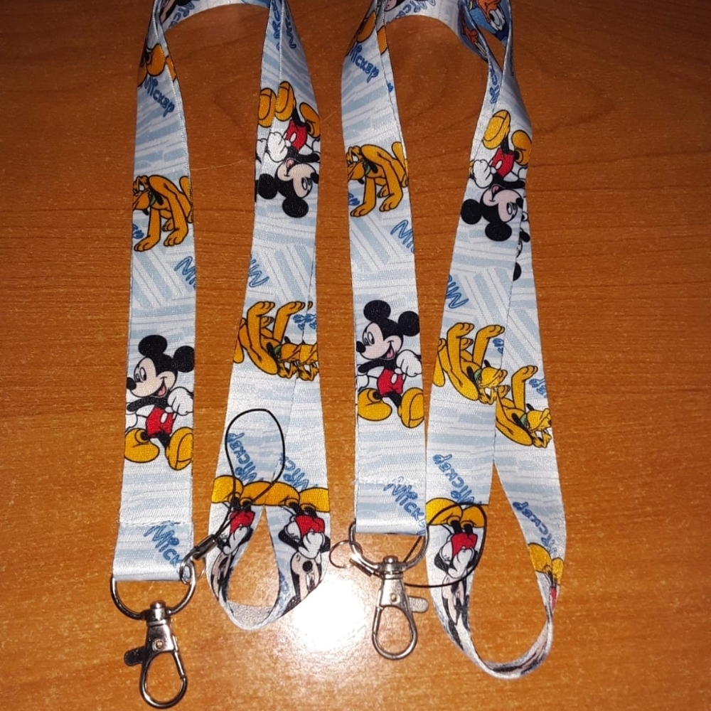 2 Classic Walt Disney Mickey Mouse White Lanyards